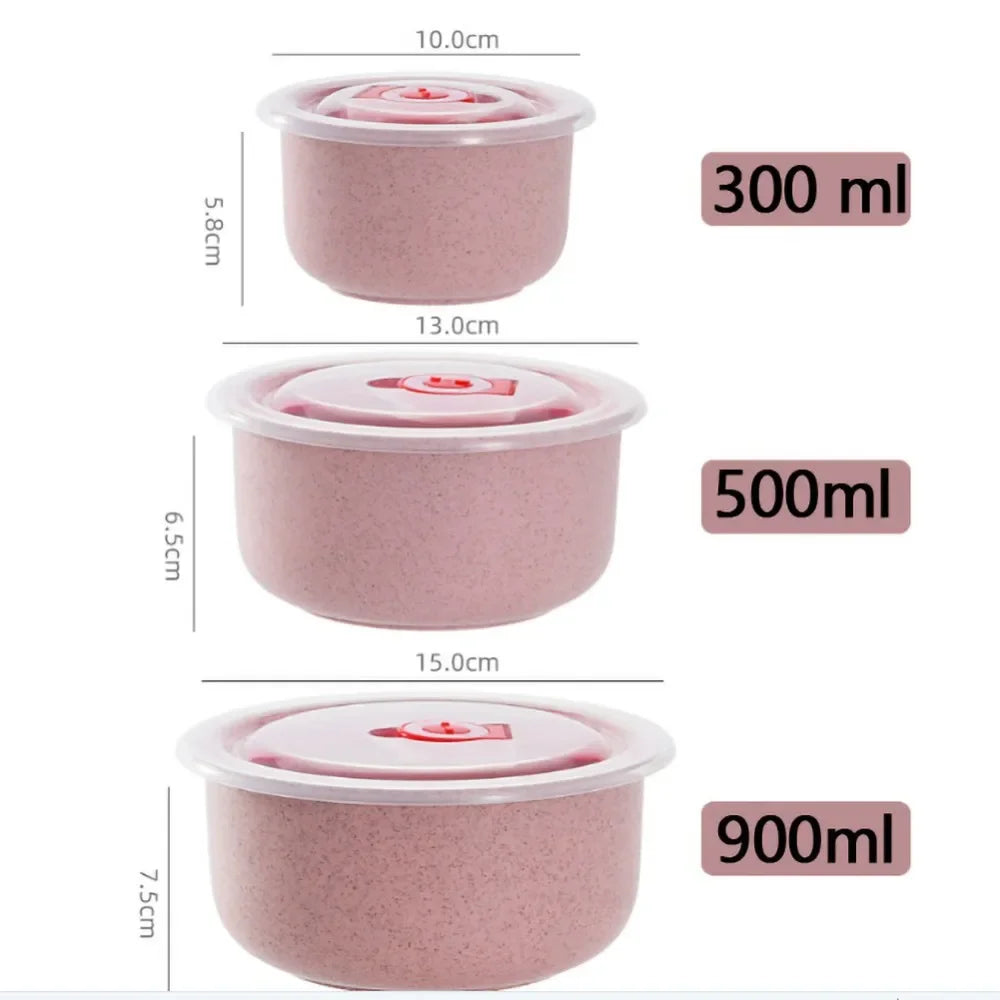 Fiambrera Bento de Paja de Trigo de 3 Piezas, Tazón de Ensalada Ecológico con Tapa, Apto para Microondas, Contenedor de Alimentos, Vajilla de Cocina