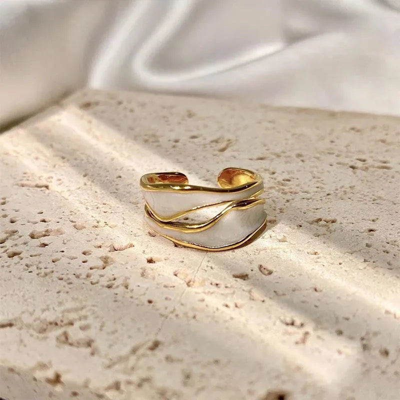 Retro Gold Color Double Oil Drip Open Rings For Women'S Luxury Irregular Adjustable Finger Ring 2023 New Trendy Wedding Jewelry