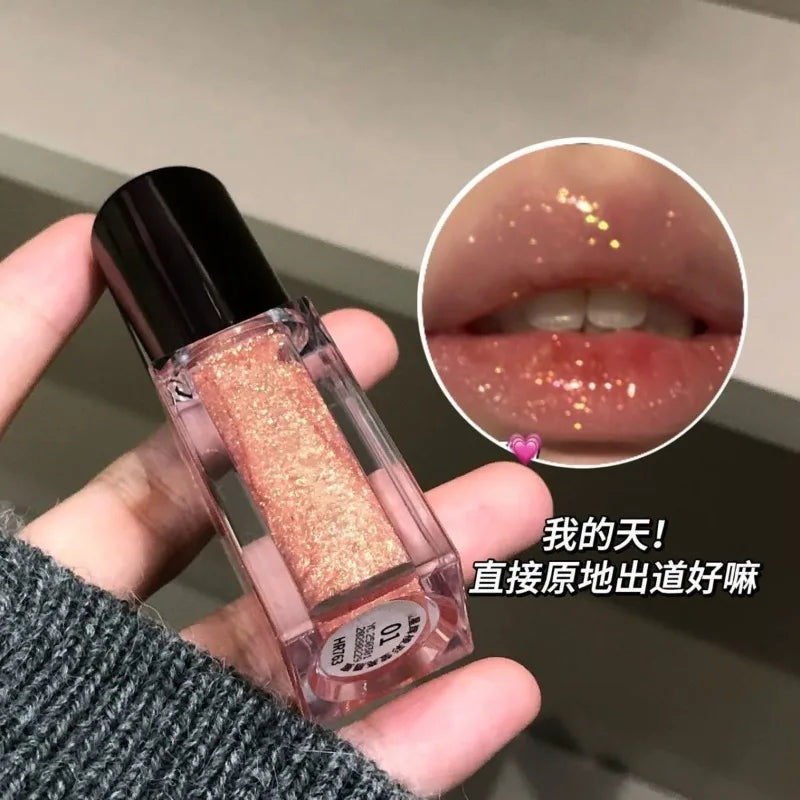 Multichrome Diamond Shimmer Lip Gloss Clear Glitter Metallic Pink Blue Orange Lip Stain Mirror-Shine Gloss 3D Sparkling Lips