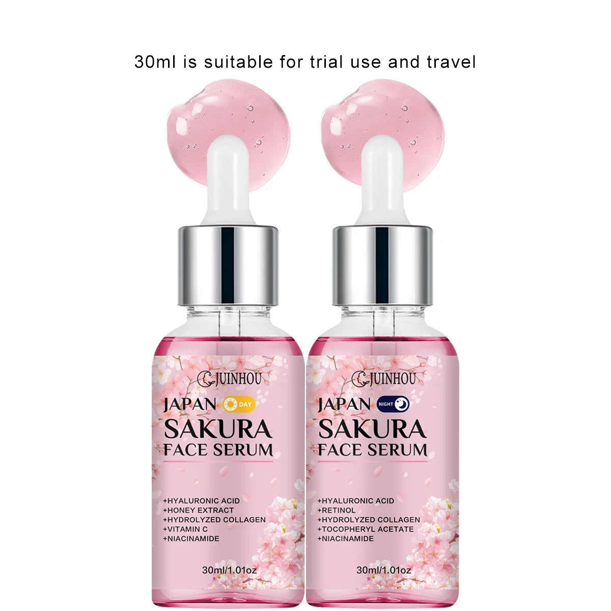 JUINHOU 2PCS Sakura Niacinamide Retinol Day&Night Surem Hydrating Moisturizing for Sensitive Skin Anti-Dryness Skin Gentle Formu