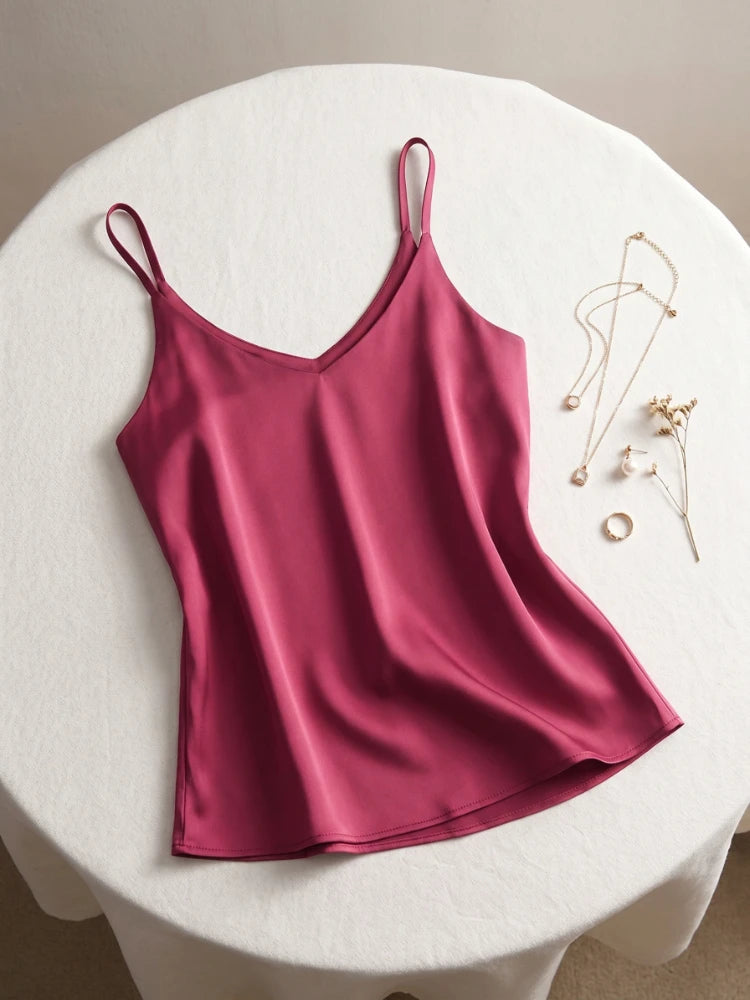 AOSSVIAO 2026 Summer Spaghetti Strap Women Tank Top Halter V Neck Basic White Cami Sleeveless Satin Silk Tops Women'S  Camisole