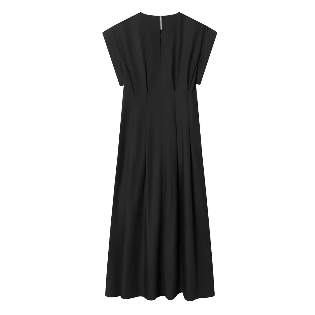 BSAY 2026 Minimalist Solid Color Long Dress Ladies Round Neck Cap Sleeve Waist Flowy A Line Maxi Dress Casual Vacation Sundress
