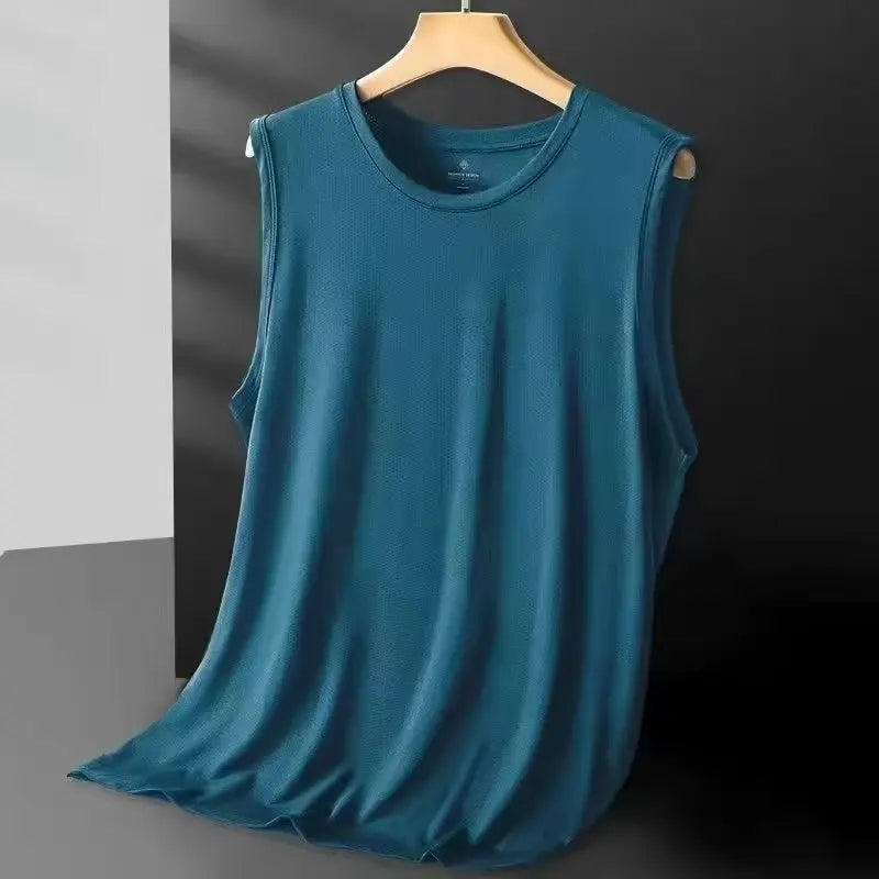 Men's Ice Silk Sleeveless Vest Thin Summer Sport Quick Dry Breathable Mesh Base Shirt Running Hurdles Training Clothes