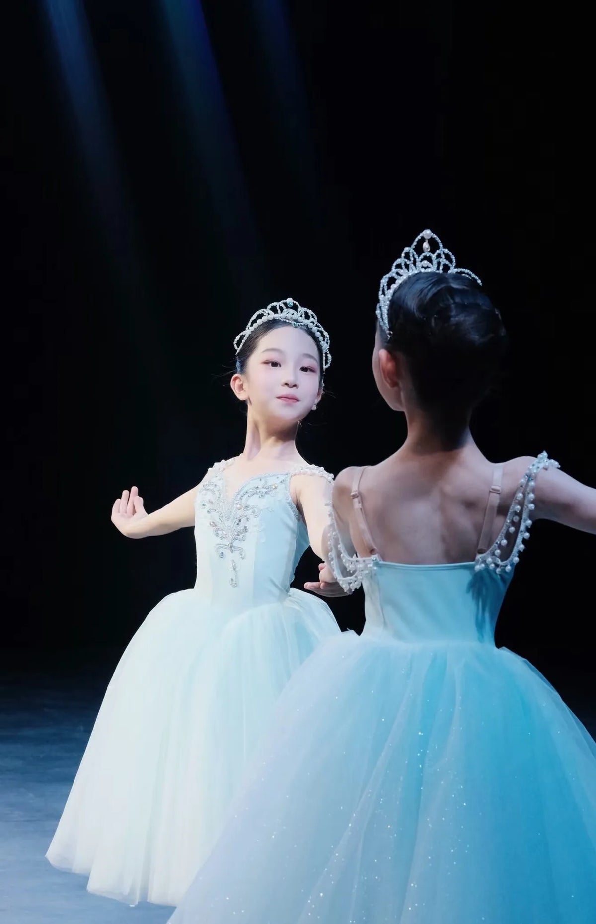 Girls Pearl Strap Light Blue Ballet Tutu Dress Sparkle Tulle Skirt Child Stage Performance Ballerina Dance Competition Costome