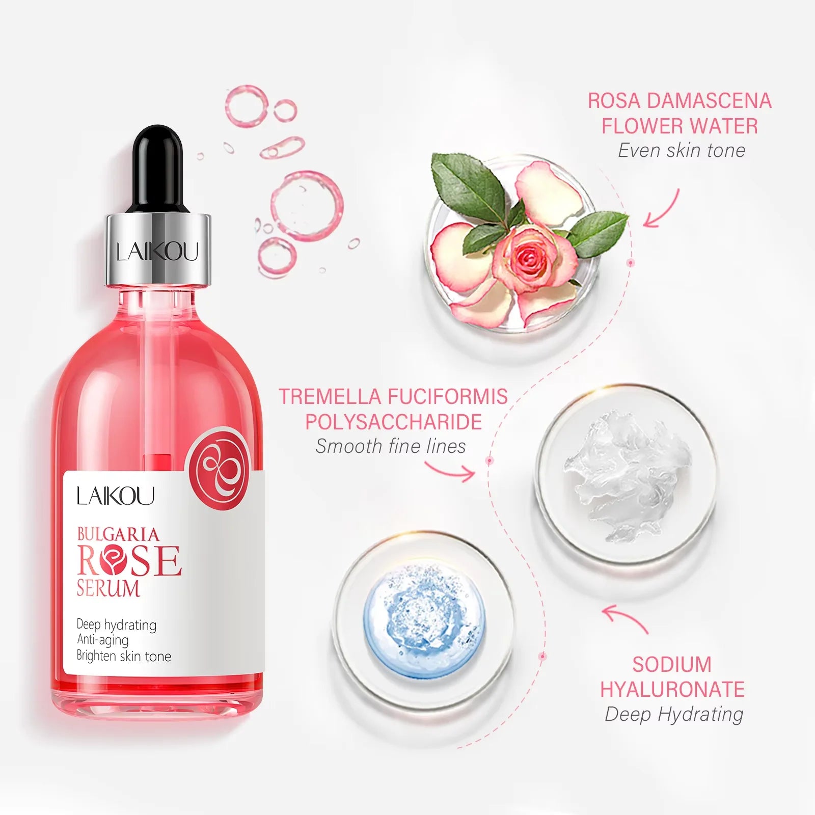 Laikou Rose or Sakura Essence Serum Deep Nourishing Repair Moisturizing Hydrating Anti Aging Facial Treatment Skin Care 100ml