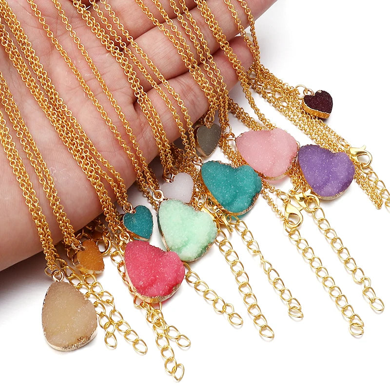 1 Pcs Romantic Colored Love Heart Resin Pendant Stainless Steel Chain Combination Of Temperament Peach Heart Necklace