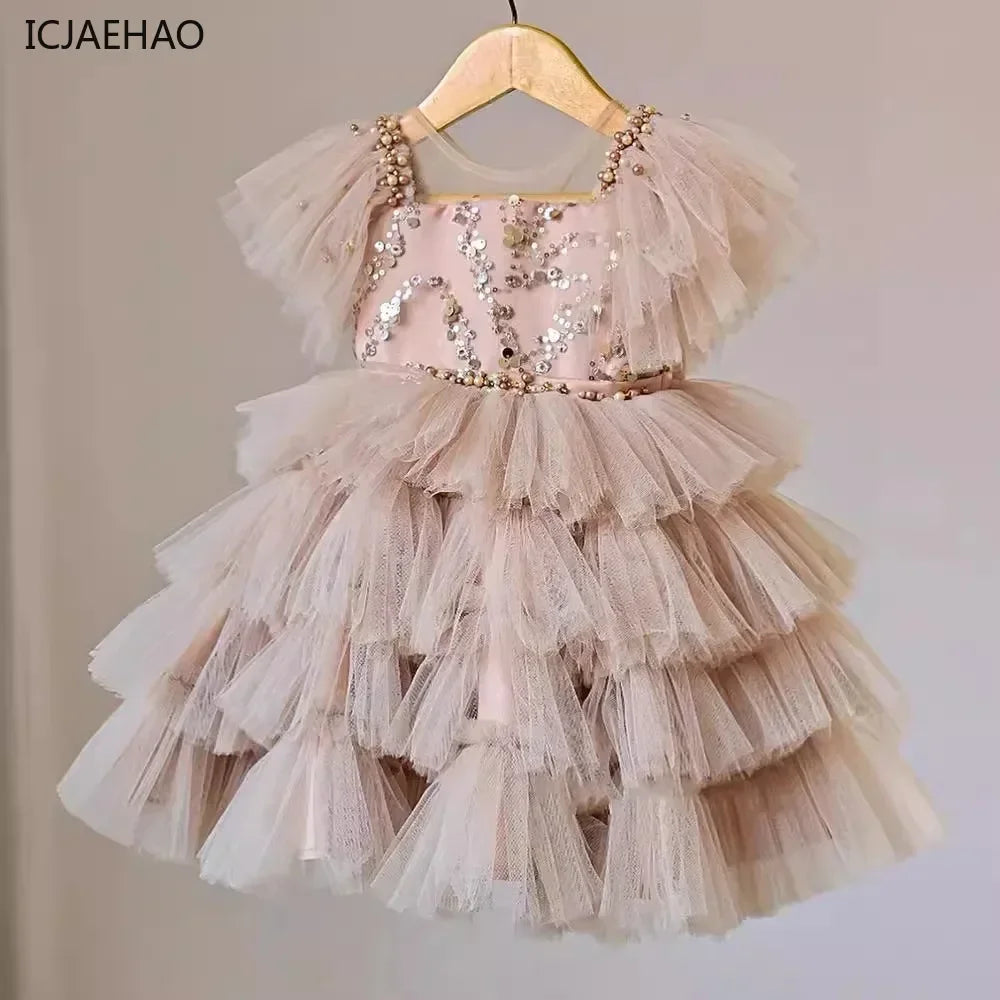 2026 Trendy Girls' Princess Dresses Gown Sparkling Sequined Sleeveless Dress with Charming Bow for Layered Tulle Special Events