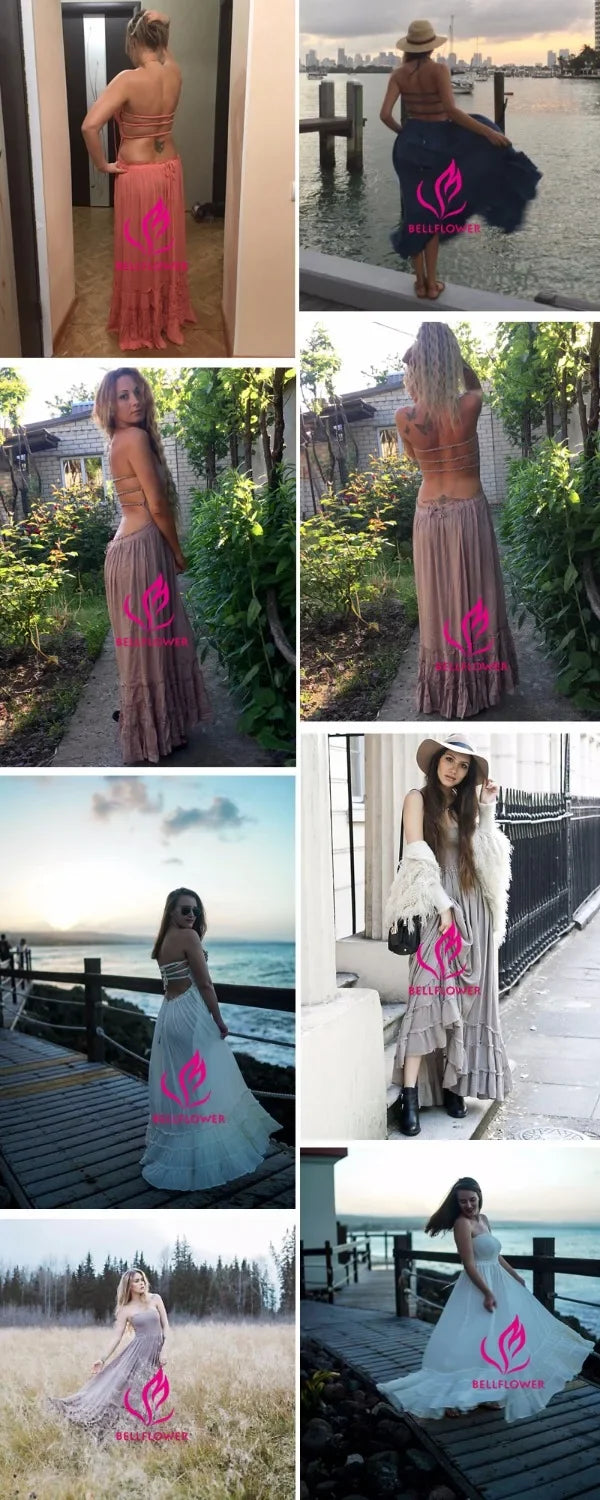 Beach Sexy Boho Maxi Dress Summer Women Backless VERGOODR Smock Holiday Lace Up Cotton Long Dresses Hippie Free Shipping