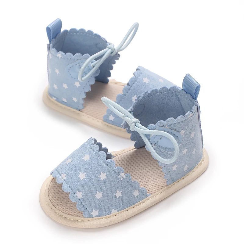 Blue 0-18M baby sandals for girls PU butterfly dew toe solid summer outdoor soft sole non slip rubber baby shoes for learning to
