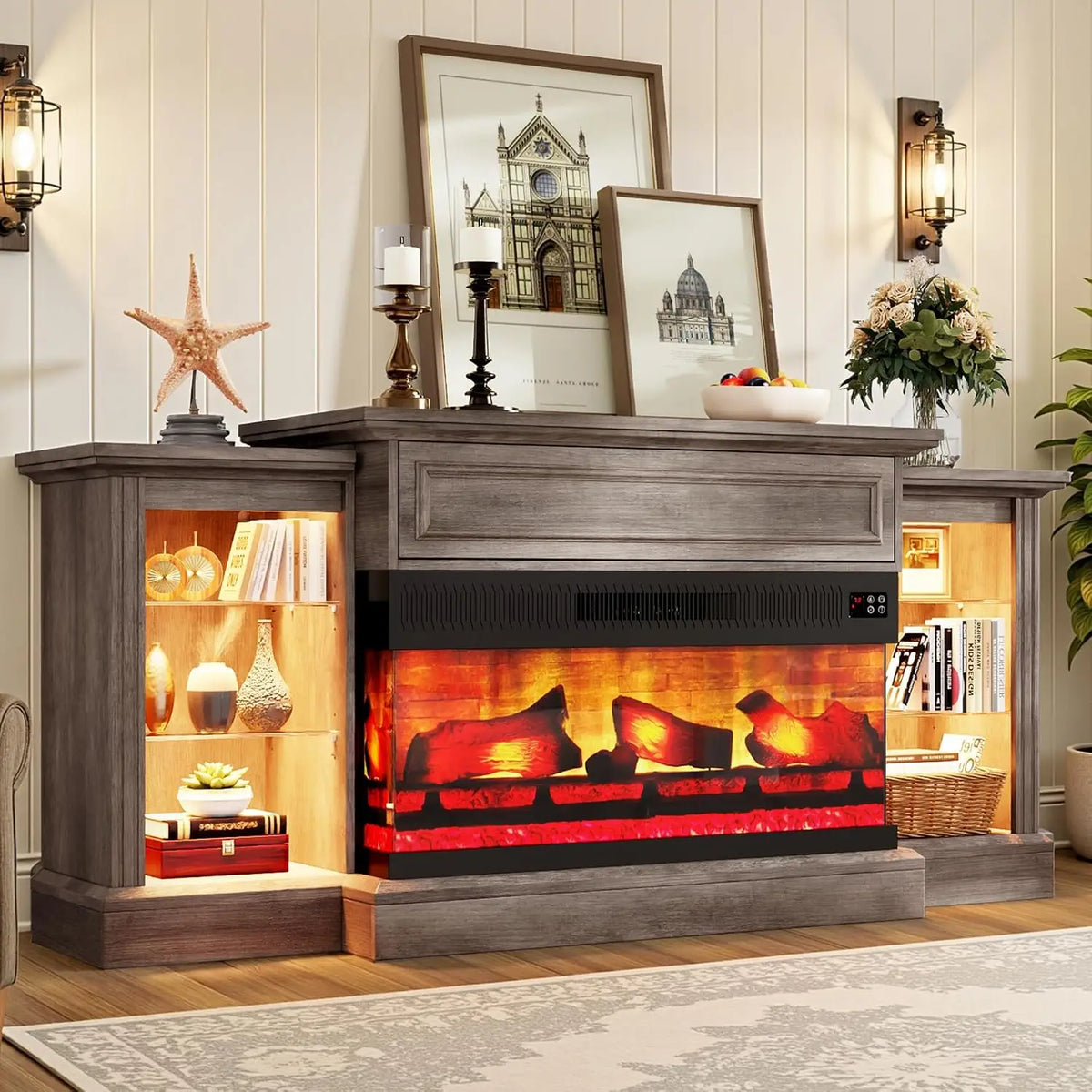 60" Farmhouse Fireplace TV Stand for TVs up to 65" - Antique Black