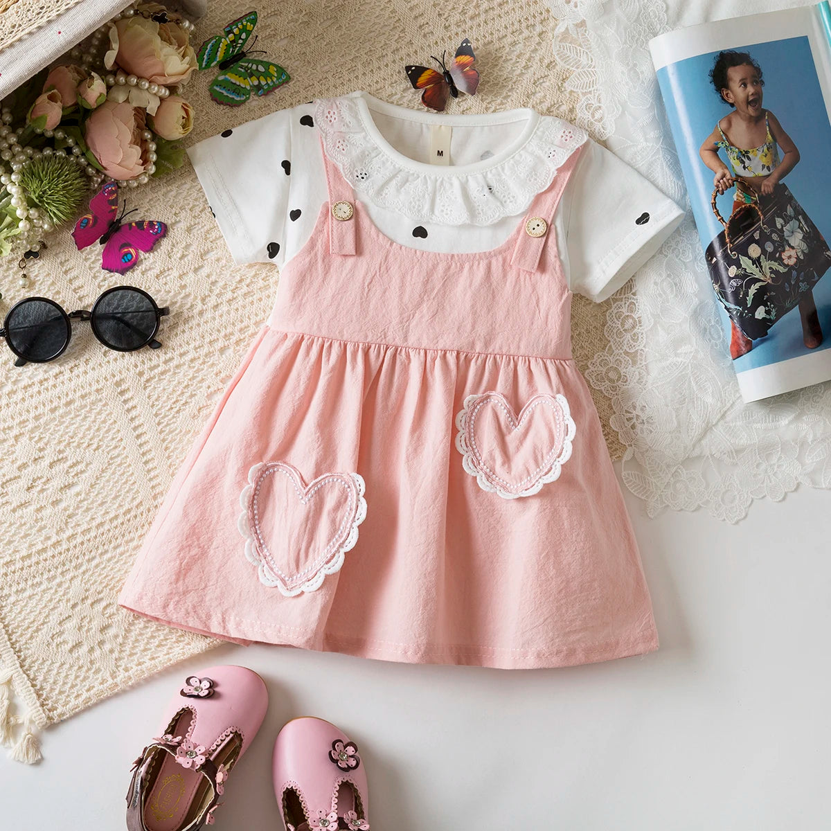 Vestido de bebé niña de verano con cuello de muñeca, estampado de lunares, estilo princesa adorable para niñas pequeñas