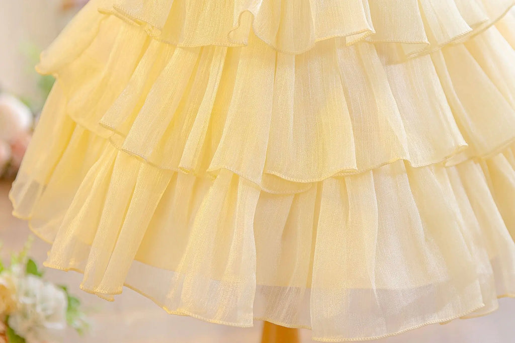 HETISO Baby Girls Summer New Version Layered Dresses Children's One Year Princess Sequined Pink Wedding Party Ball Gown 1-5Y