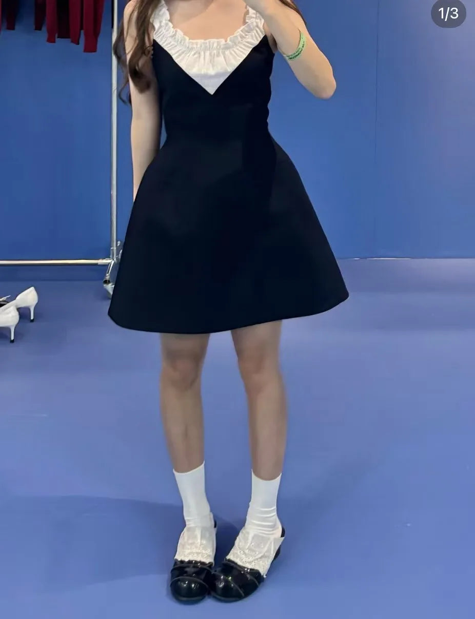 Sweet And Elegant Floral Trim Collar Dress Versatile Splicing Style Casual A-Line Skirt Suitable for All Seasons Shanghai Origin