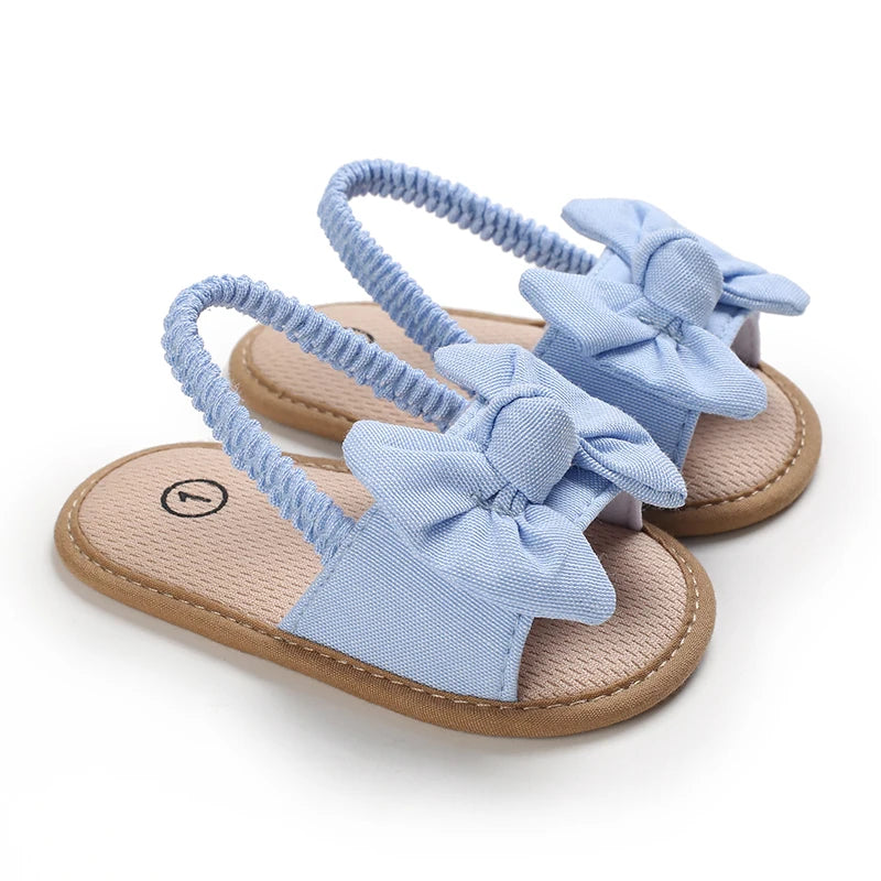 Baby Girls' First Walker Sandals - Blue Butterfly Knot Soft Sole 0-18M