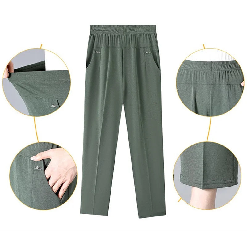 Middle Aged Women'S'S Pants 2026 New Summer Thin High Waiste Elastic Loose Straight Pants Female Casual Trousers 5Xl 6Xl 7Xl 8Xl