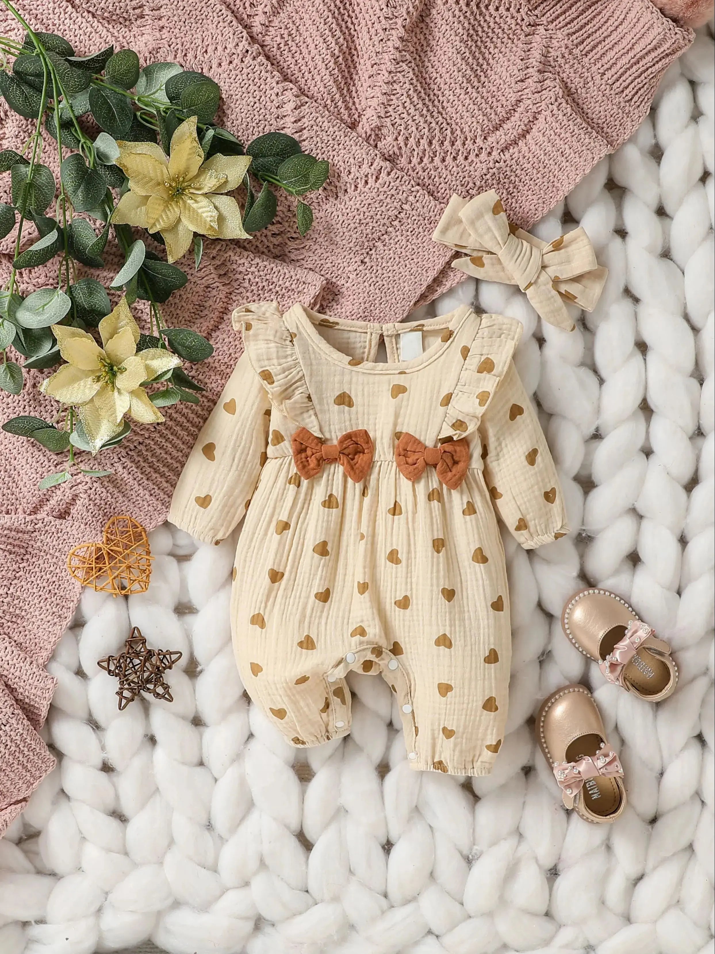 Mono de algodón con lazo para bebé niña, manga larga, conjunto de verano para uso diario