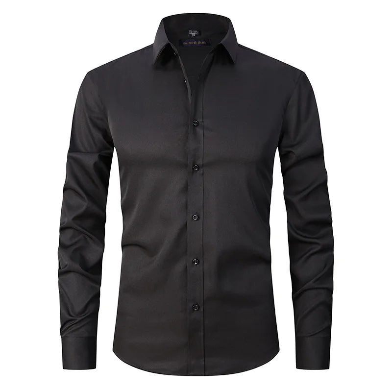 Men's Long Sleeve Dress Shirt Slim Fit Non-Iron Black Business Shirt