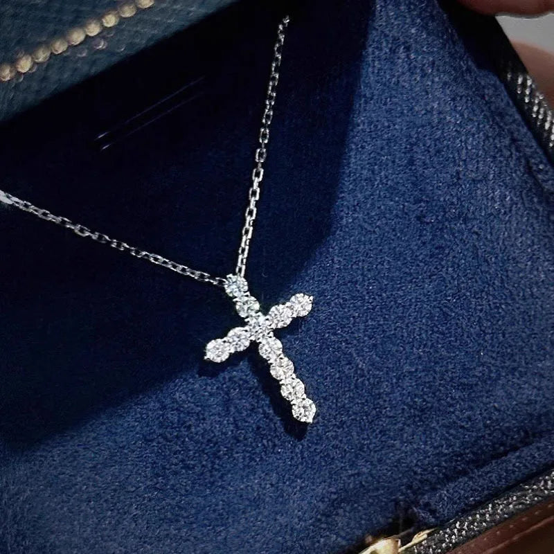 Luxury Shiny 925 Sterling Silver Inlaid Full Zircon Cross Pendant Necklace For Women'S Man Exquisite Jewelry Accessories Colorfast