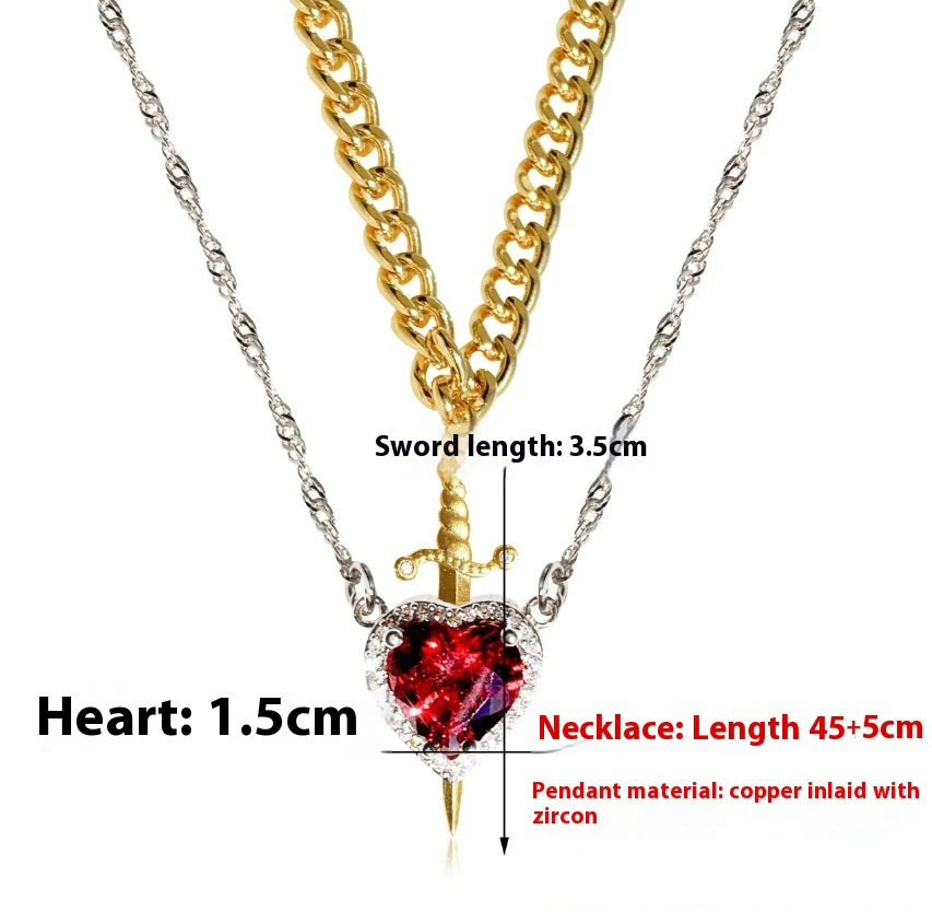 Heart and Sword Necklace Couple Necklaces Zircon Crystal Ring Bracelet Necklace Jewelry Set for Romantic Valentine's Day Gifts