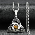 Viking Trinity Knot Necklace For Women'S Men Stainless Steel Tiger Eye Stone Irish Celtic Lucky Amulet Necklaces Jewelry N3806S02