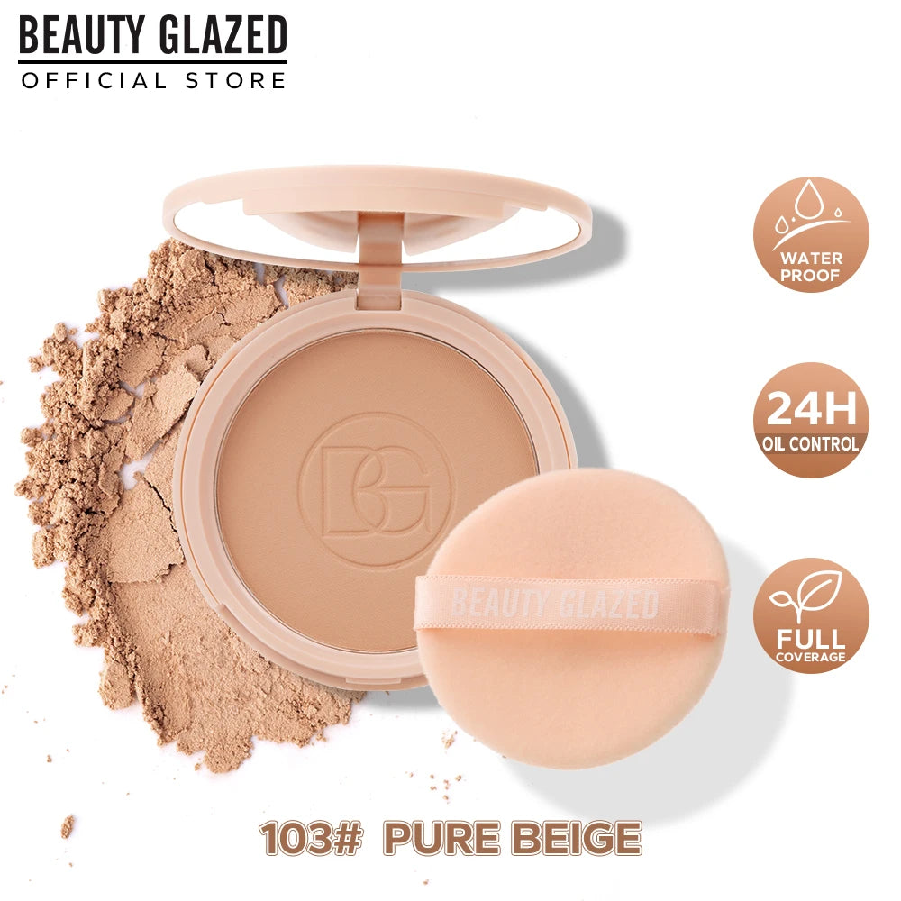 Beauty Glazed Oil Control Matte Setting Powder With Mirror For Oily Skin Flawless Long Lasting Finish