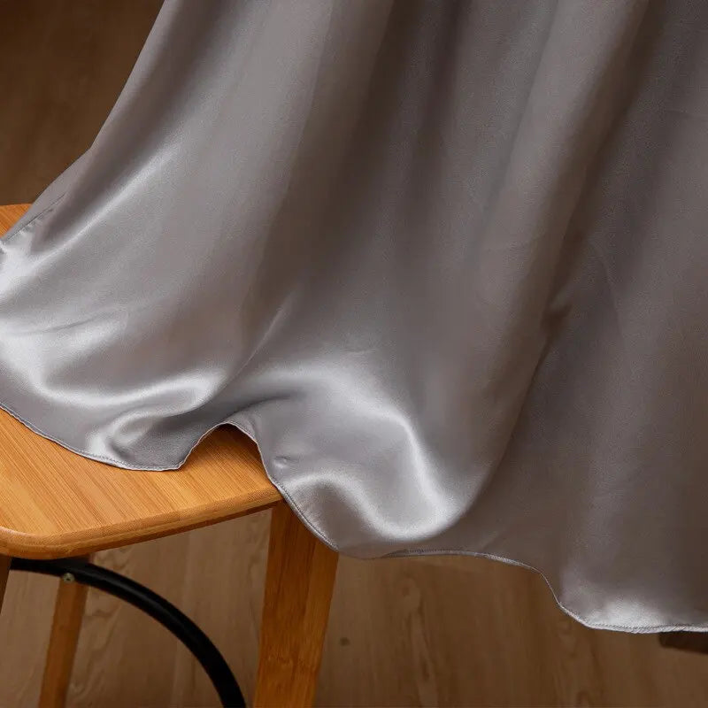 Loose 100%Silk Short Sleeve Nightgown, Summer Medium-long Satin Sleepwear Woman