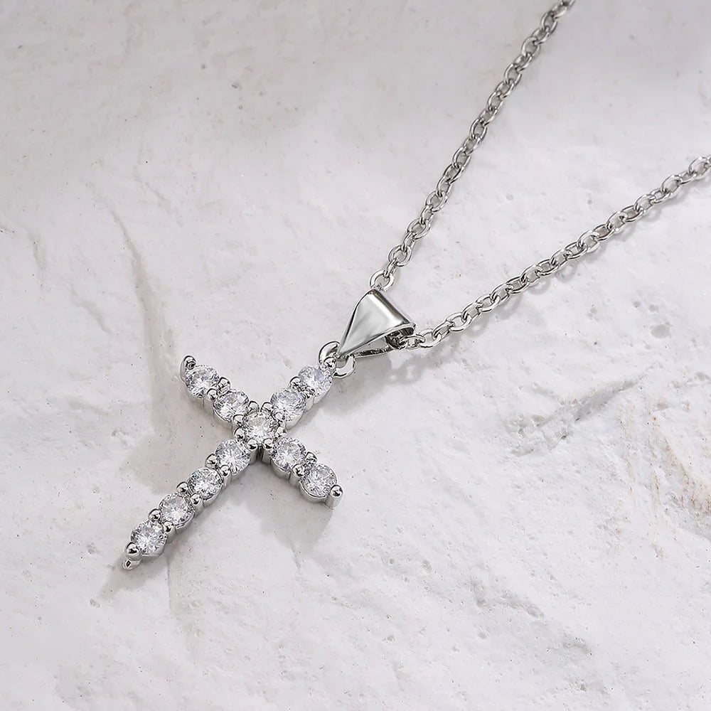 Zircon Jesus Jewelry For Women'S Copper Cross Pendant Necklace Fashion High Quality Acc Gold Silver