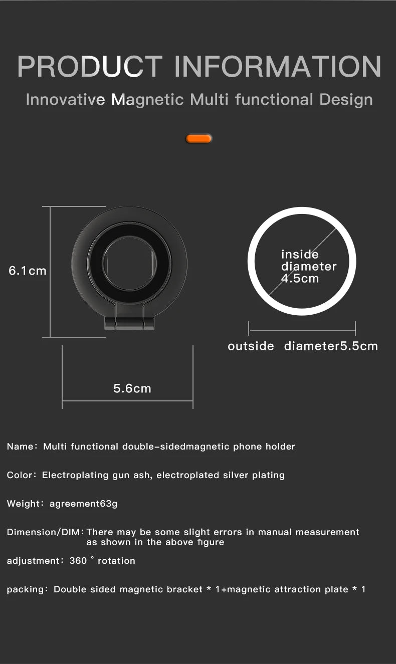 For MagSafe Double Sided Magnetic Phone Ring Holder Portable Folding Cellphones Stand Phone Accessories Support Bracket Grip