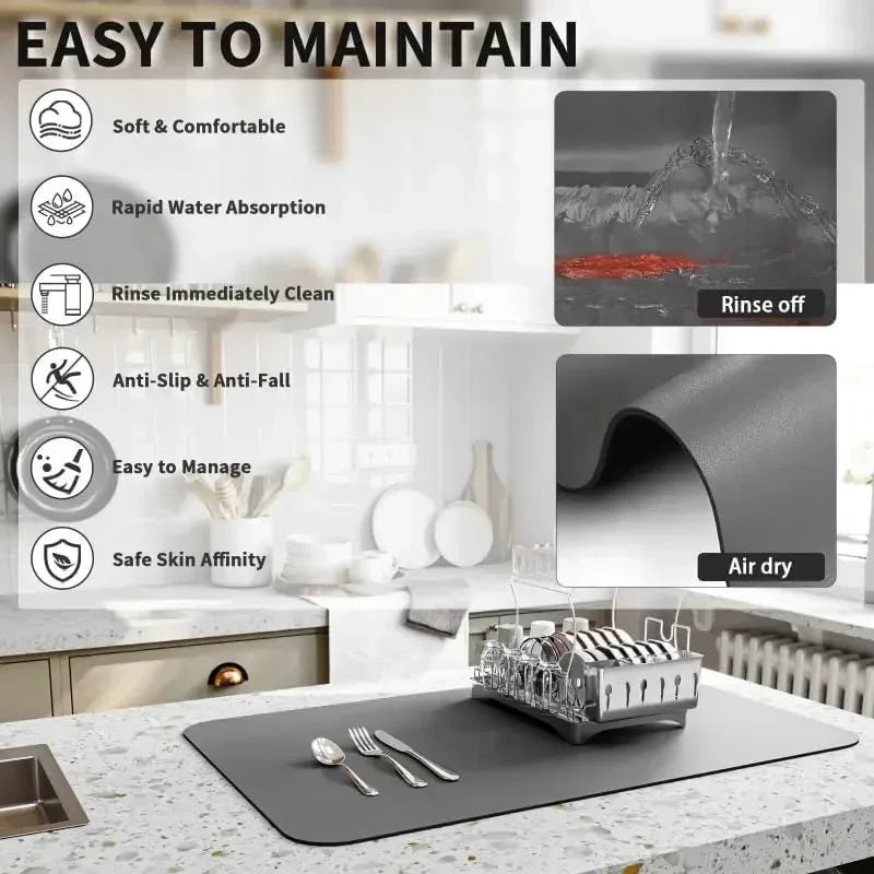 Accesorios de Cocina Alfombrilla Absorbente para Secar Platos de Cocina Alfombrilla de Drenaje para Cafetera Vajilla Alfombrilla de Drenaje de Cocina Posavasos