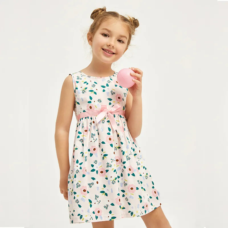Summer New Girls' Sleeveless One-Piece Dress Pastoral Floral Cute Princess Dress BowPrincess Dress