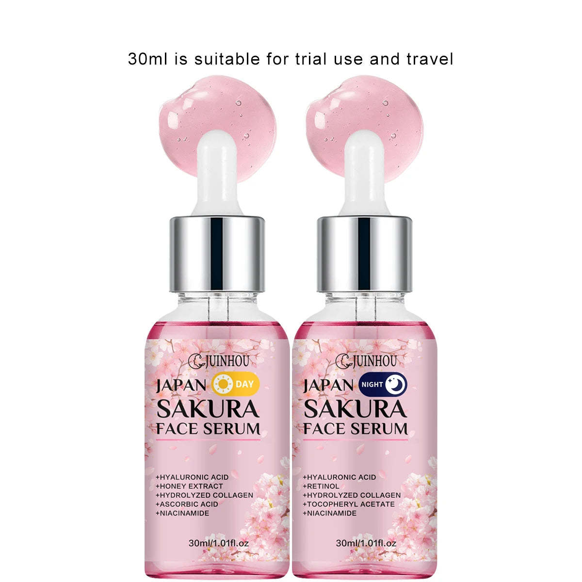 JUINHOU 2PCS Sakura Niacinamide Retinol Day&Night Surem Hydrating Moisturizing for Sensitive Skin Anti-Dryness Skin Gentle Formu