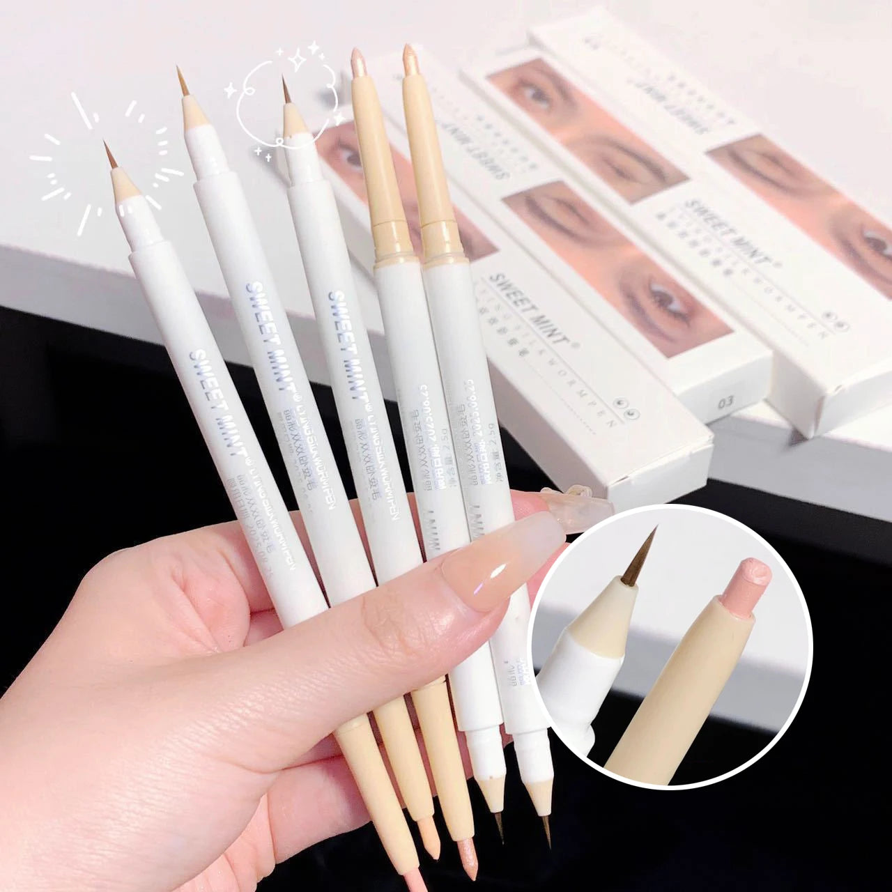 2 In 1 Liquid Eye Liner Shadow Pen Ultra Glitter Eyeliner Pencil Lasting Korean Eyes Makeup High Gloss Pigment Silkworm Gel Pen