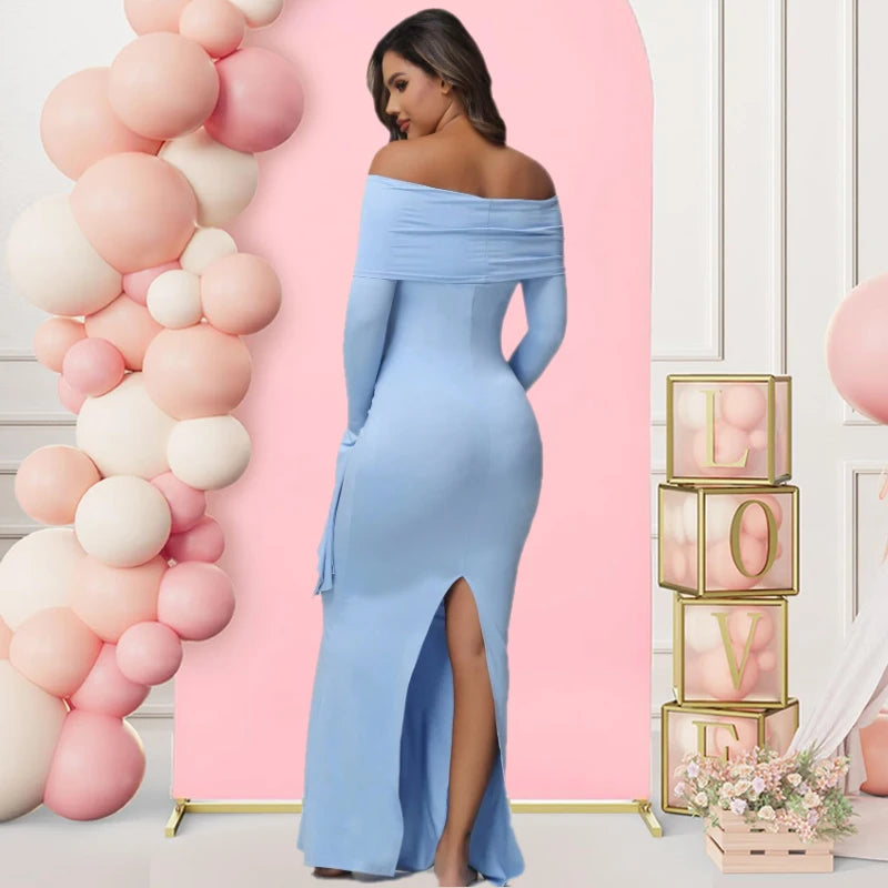 Off - Shoulder Bodycon Maternity Maxi Gown | Baby Shower Photoshoot