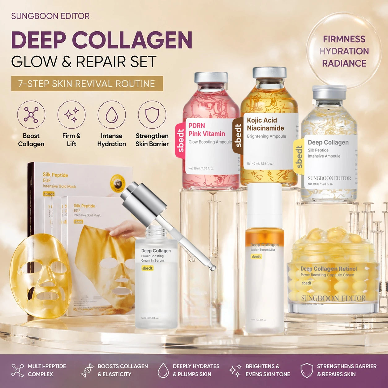 Silk Peptide Intensive Lifting Ampoule Essence Deep Collagen Repair Renewal Firming Moisturizing Glow Serum Korean Skincare