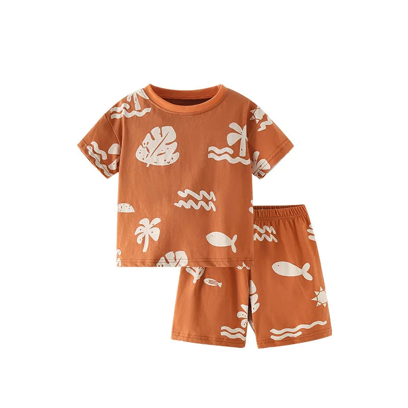 1-9Y Boys Two-Piece Summer New European And American Children'S Round-Neck Short-Sleeved Children'S Suit 100-150Cm