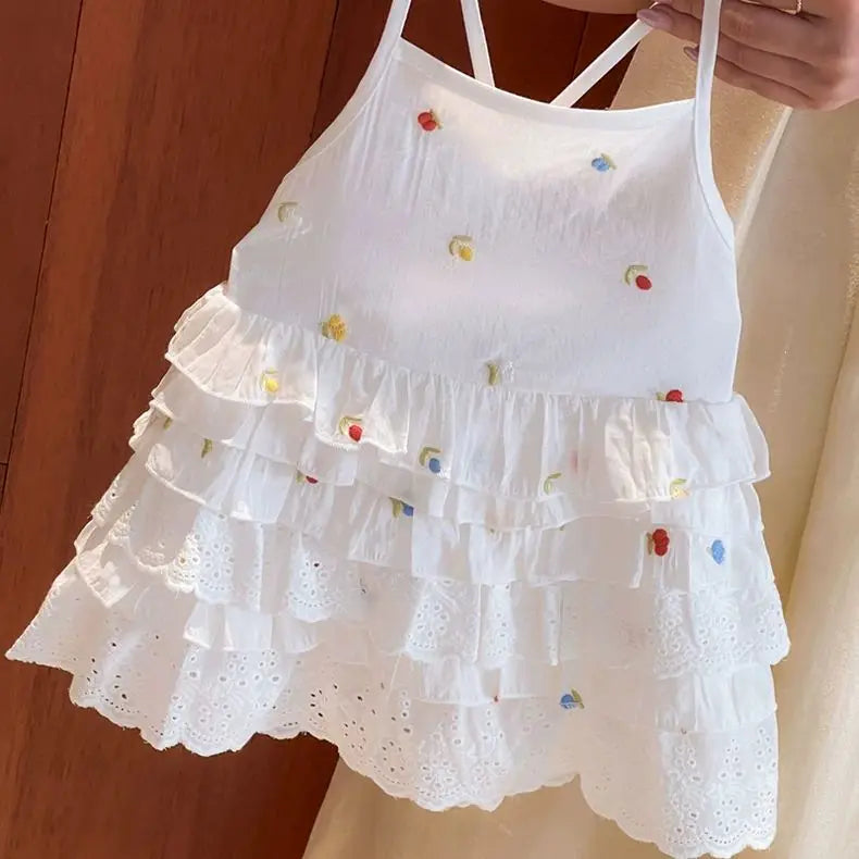 26 Girls Baby Summer Clothing Sweet Lace Embroidery Slip Backless Princess Dresses,Kids Children Birthday Clothes Vestidos 0-5Y