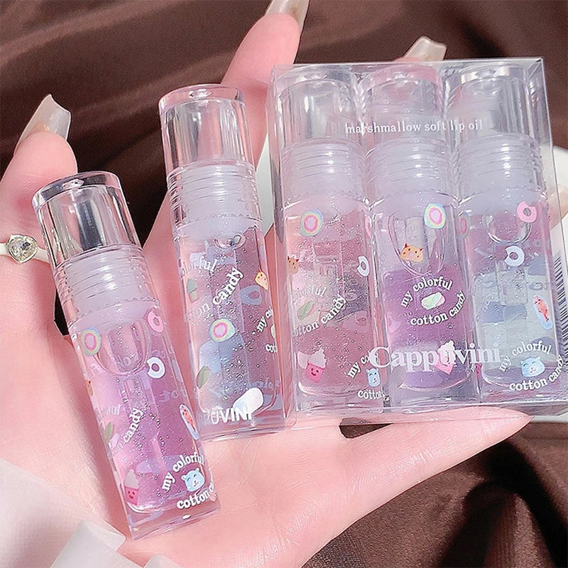 Cotton candy Lip Oil Lip Gloss Moisturizes hydrating water mirror fine shimmering transparent glass toot lips