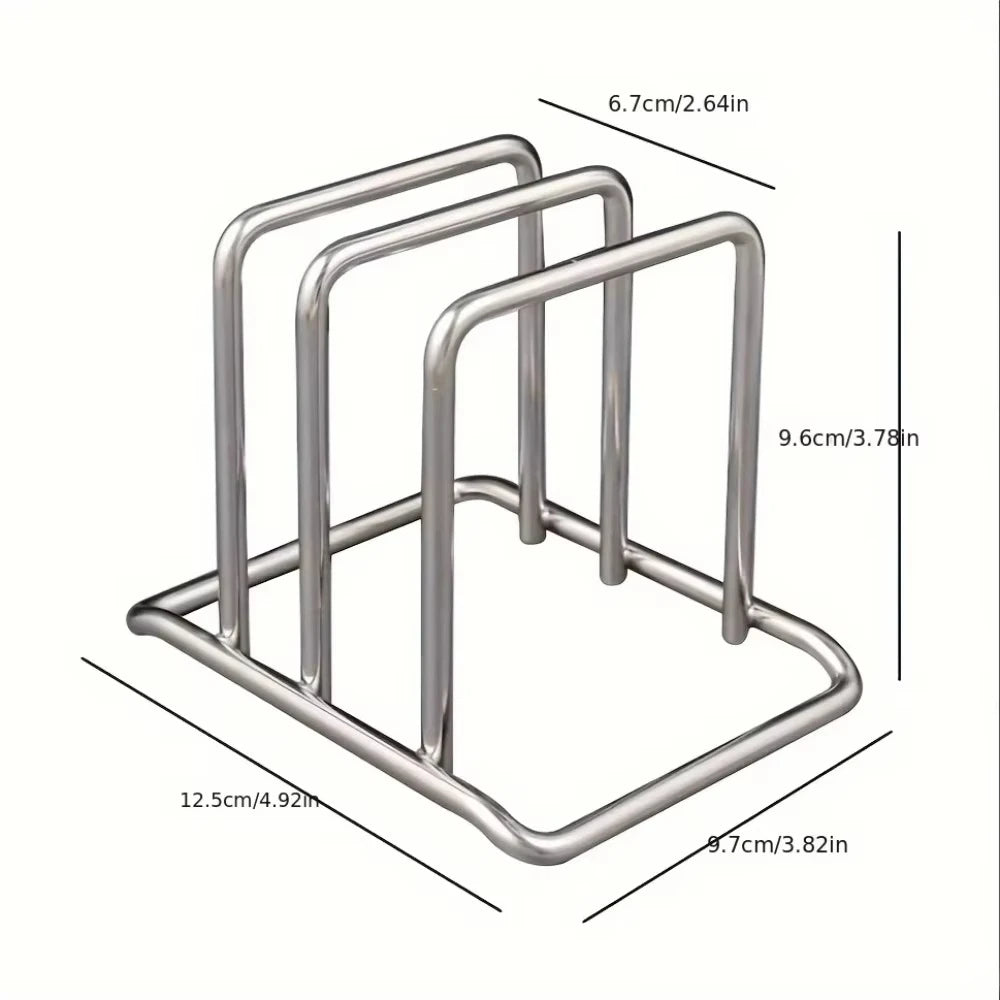 1 soporte de acero inoxidable para tapas de ollas y tablas de cortar, combinado, que ahorra espacio - Estante de encimera resistente, organizador de cocina