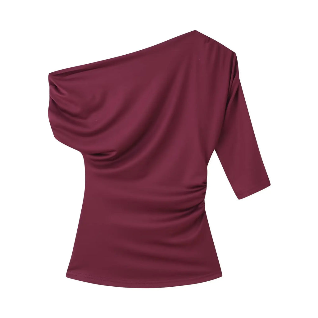 Sexy Asymmetric T-Shirt Tops 2025 New Summer Fashion Elegant Women Slash Neck One Short Sleeve Crop Top Shirts Tees