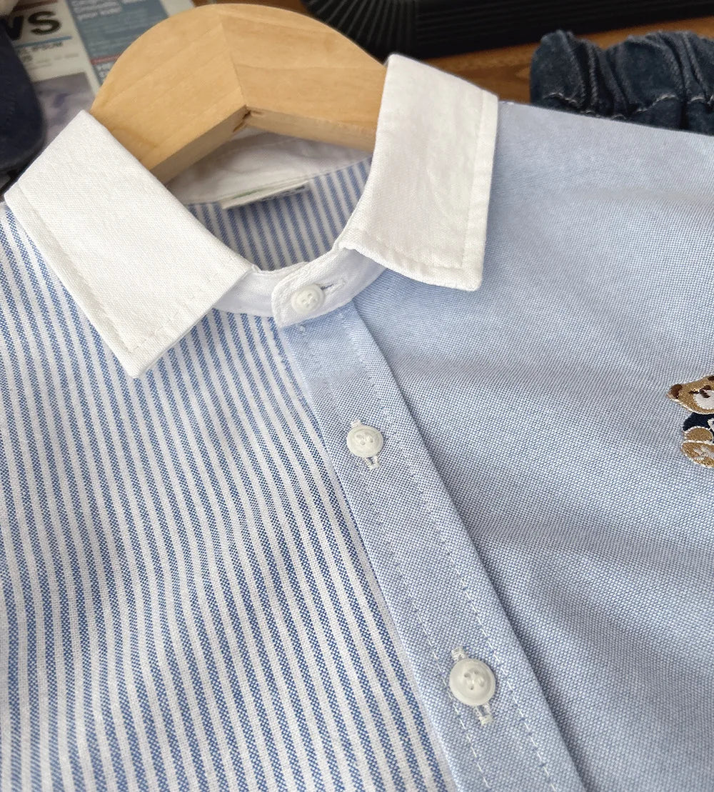 Cute Bear Boys Polo Shirts Long Sleeve Kids Tops Children's Clothes