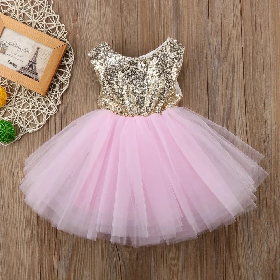 Princess Kids Baby Dress For Girls Fancy Wedding Dress Sleeveless Sequins Party Birthday Baptism