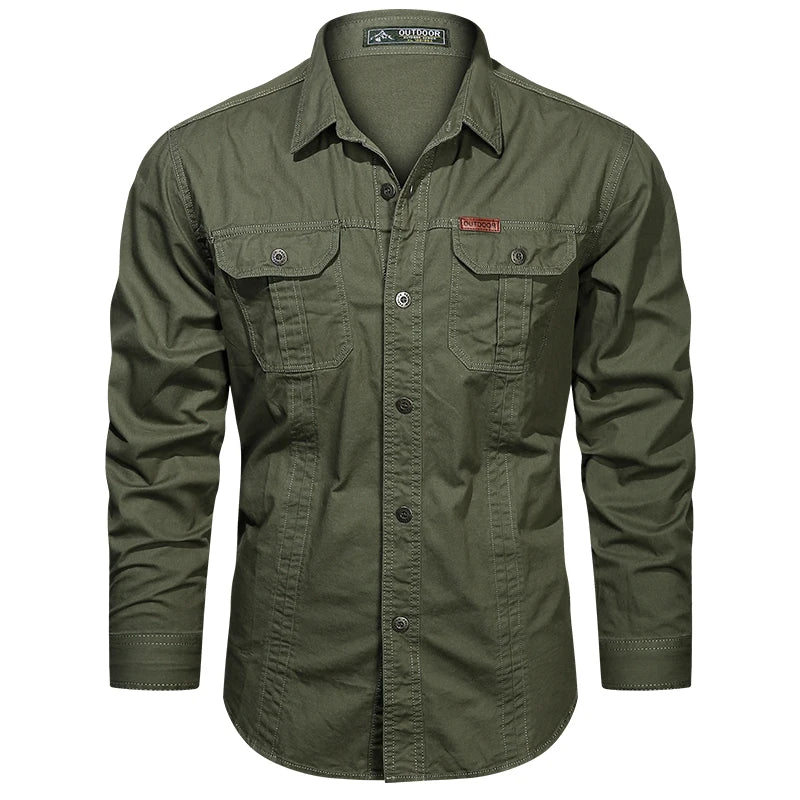 2023 Cargo Shirt Men Long Sleeve Casual Cotton Shirts High Quality Camisa Militar Overshirt Brand Clothing Black Blouses 5Xl