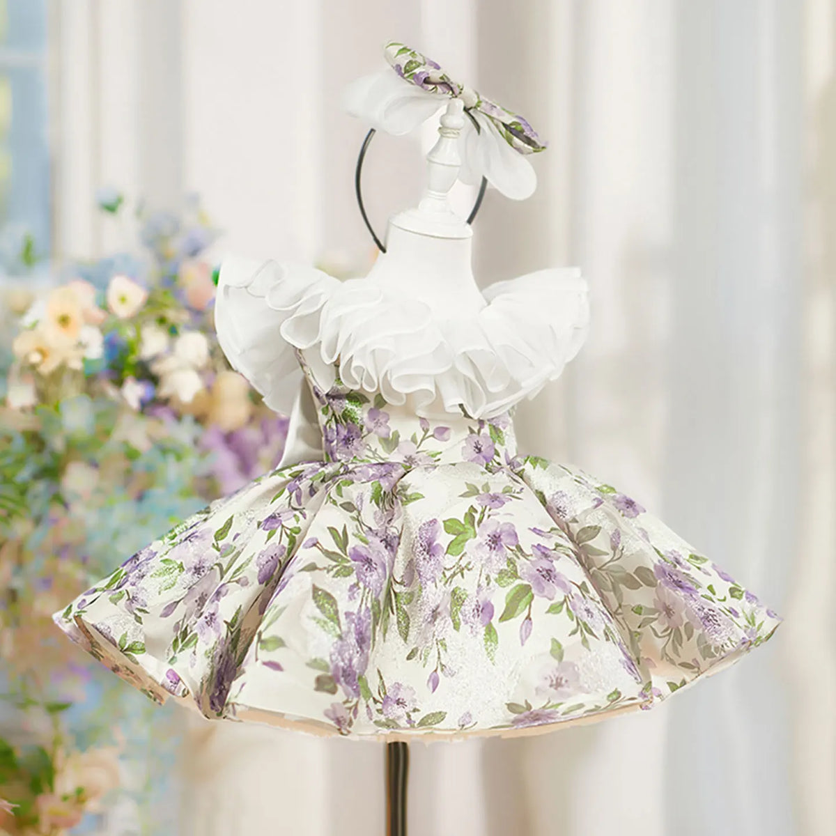 Dreamy Vow D227 Lilac Flower Girl Dress Ruffle Collar Knee Length Princess Kids Gown for Wedding Birthday Festival Party Pageant