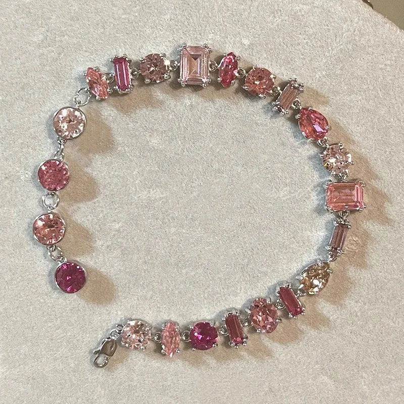 New Colorful Crystal Necklace Bracelet Chain For Women'S Elegant Clavicle Chain Irregular Zircon Necklace Jewelry Sets Gifts