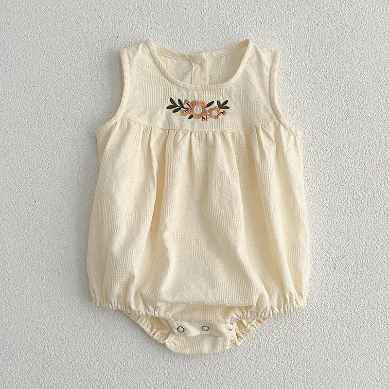 Girls Birthday Party Sisters Outfits Summer Green Apricot Floral Embroidery Sleeveless Bodysuit Vest Dress Baby Clothes H037