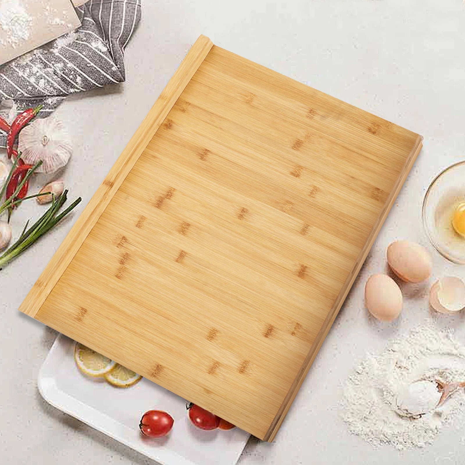 Tabla de Pastelería de Bambú Multifunción para Mostrador con Ranura Invertida Tabla de Cortar de Cocina Suministros de Cocina