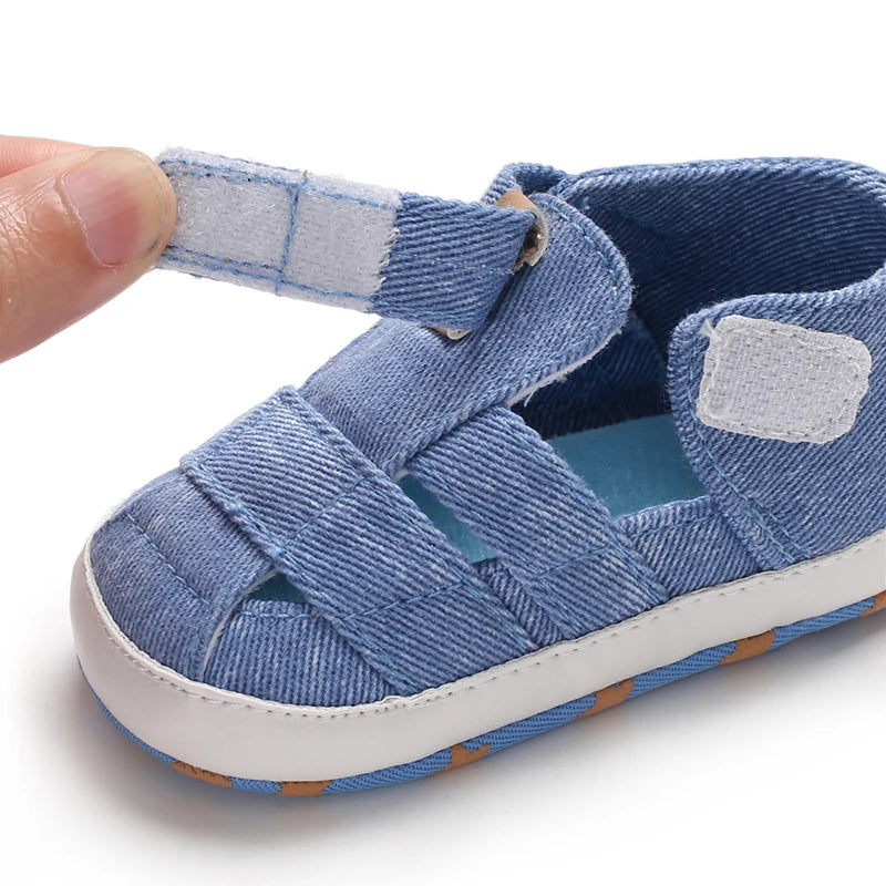 Blue 0-18M baby sandals for girls PU butterfly dew toe solid summer outdoor soft sole non slip rubber baby shoes for learning to
