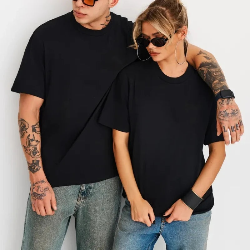 Solid Color Couple T-Shirts Four Seasons Basic Men'S And Women'S Short Sleeve Tees Tops Casual Breathable Oversized Sports T Shirt