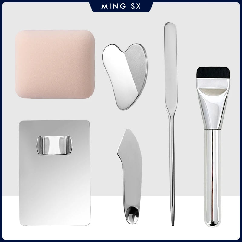 Makeup Brush Set With Stainless Steel Mixing Palette Spatula Rod Color Sticks 3 4 5 6 Pcs For Professionals