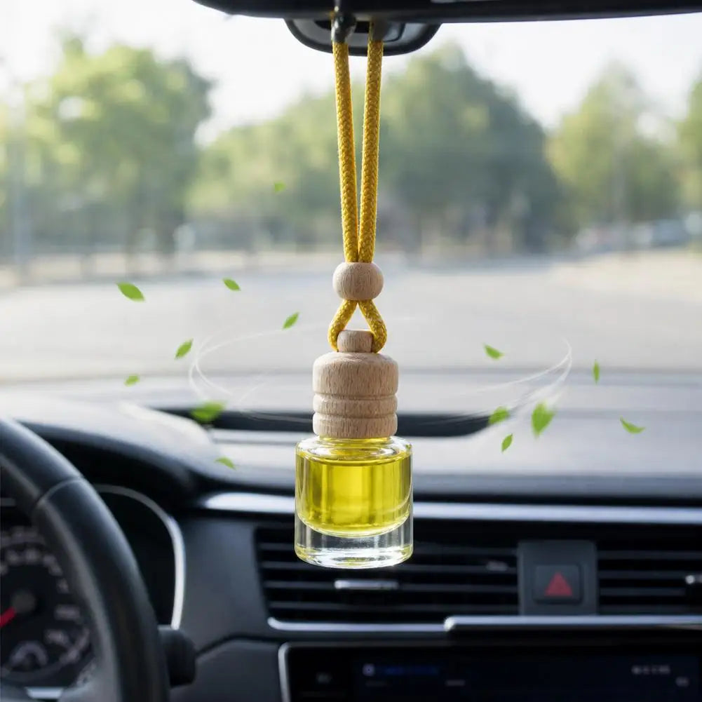 Hanging Car Air Freshener Refillable Glass Bottle Wooden Cap Essential Oil Diffuser Pendant Long Lasting Auto Perfume Ornament